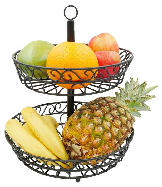 Obstkorb Schale Etagere 2 Stockwerke Schwarz - Metall - 31 x 35 x 31 cm