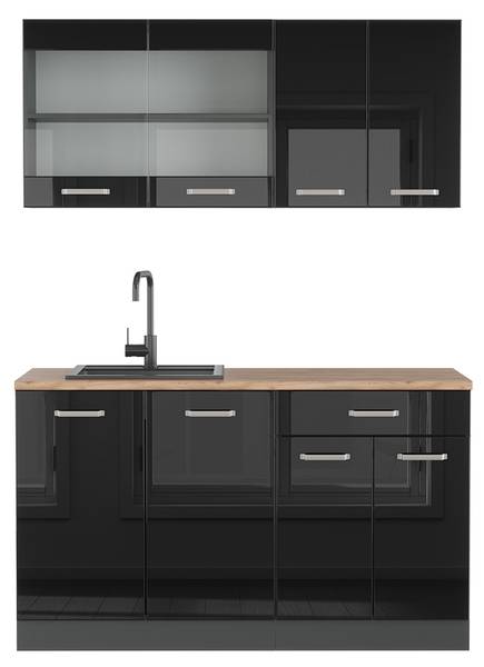 Singleküche R-Line 42955 Anthrazit - Hochglanz Schwarz