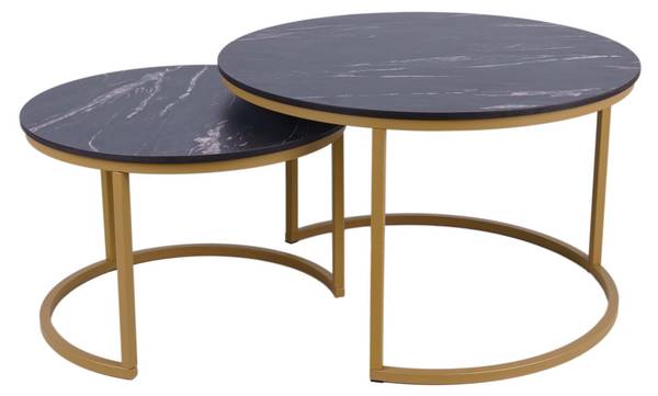 Gold rundes Set Couchtische 58 + 45 cm Schwarz - Holzwerkstoff - 75 x 47 x 75 cm