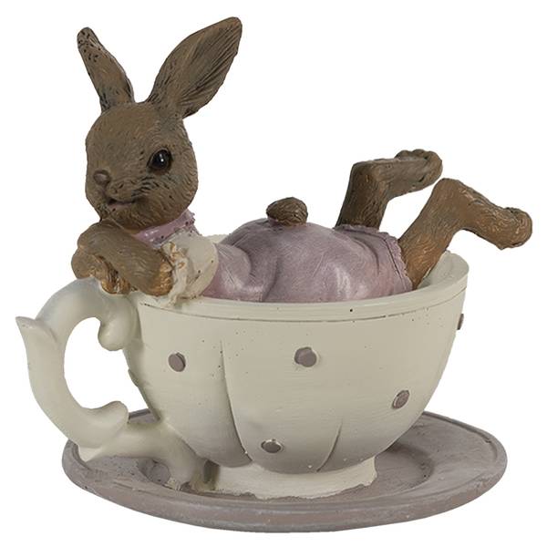 Beeld Konijn DekoEaster-Dominic wit - kunststof - 8 x 9 x 10 cm