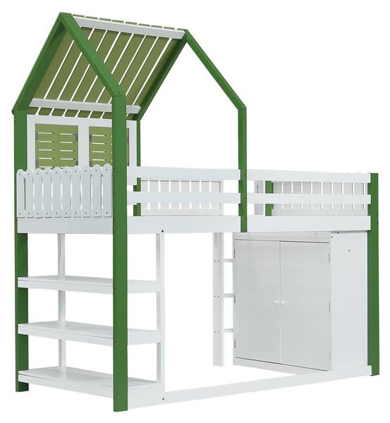 Lit mezzanine SHEFHomey I. Blanc - Bois manufacturé - Bois massif - 95 x 209 x 245 cm