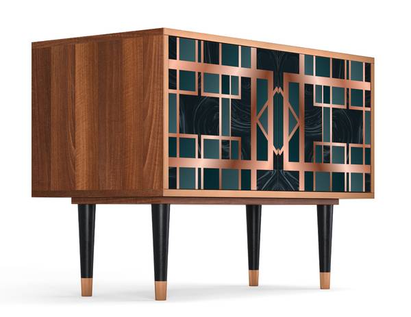 Sideboard S1 Walnuss Blau - Holzwerkstoff - 94 x 94 x 48 cm