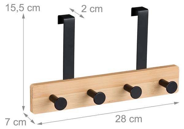 Deurkapstok opdekdeur met 4 haken zwart - bruin - staal - 28 x 16 x 7 cm