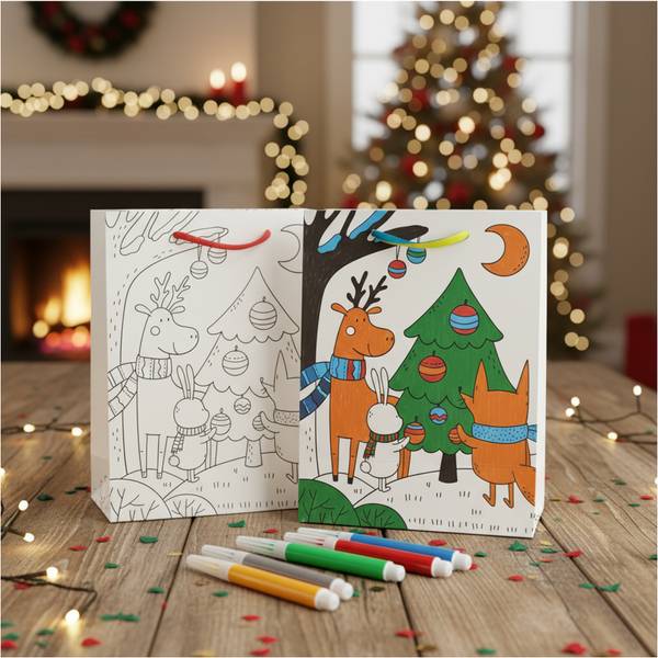 Geschenktüte Malen mit Filzstiften KIDS Weiß - Papier - 18 x 10 x 23 cm
