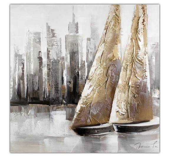 Acrylbild Handgemalt Schiffe & Boote Jec Grau - Baumwollstoff - 80 x 80 x 4 cm