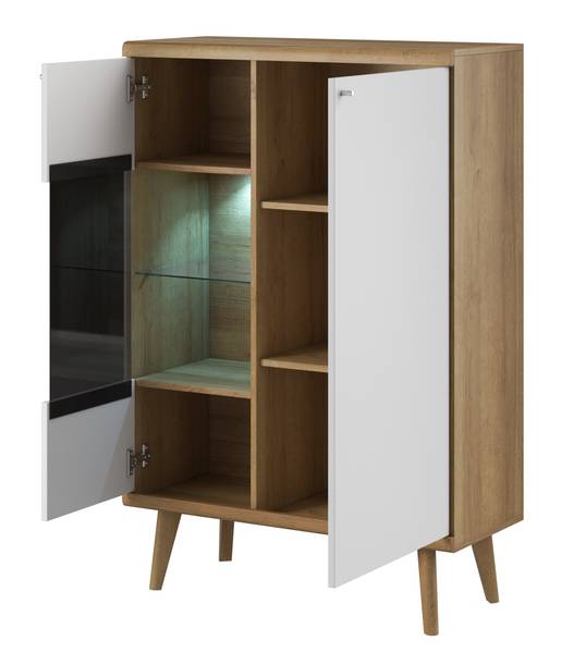 Vitrinenschrank PRIMO PWT90 LED Beige - Weiß - ABS - Melamin - 90 x 134 x 40 cm