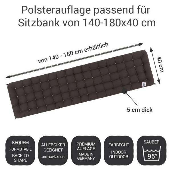 Bankauflage Sydney Braun - Tiefe: 180 cm