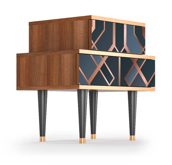 Nachttisch NS1 Walnuss Blau - Holzwerkstoff - 58 x 58 x 41 cm