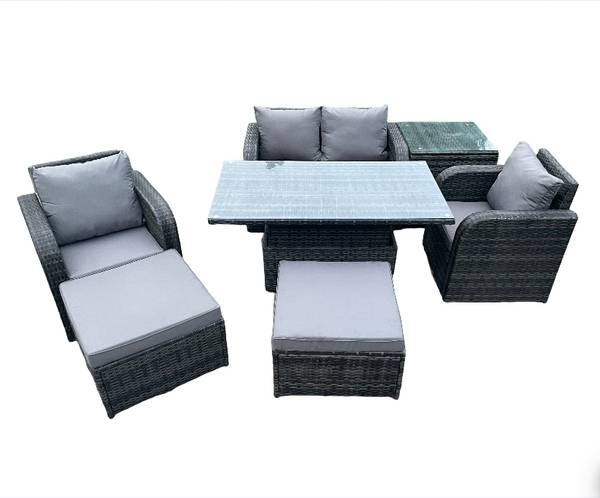 Garten-Essgruppe Fritz (7er-Set) Grau - Webstoff - Polyresin - 69 x 79 x 124 cm