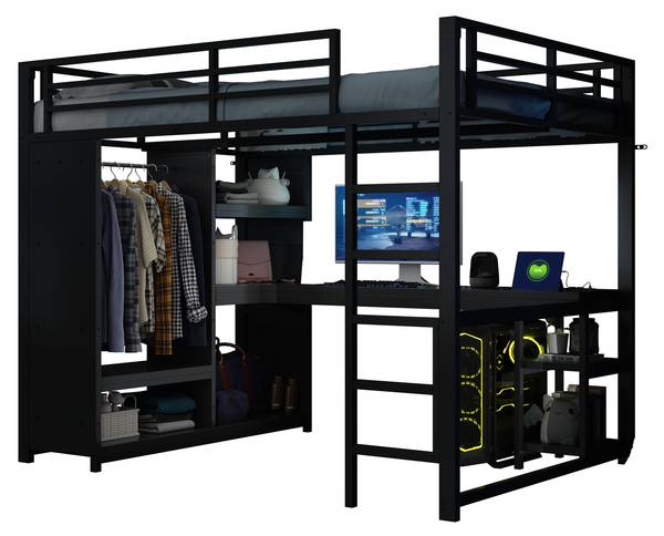 Kinderbett K-591 Schwarz - Metall - 140 x 180 x 200 cm