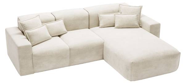 Ecksofa LENI Creme - Armlehne beidseitig montierbar - Ecke davorstehend rechts - Ottomane davorstehend rechts