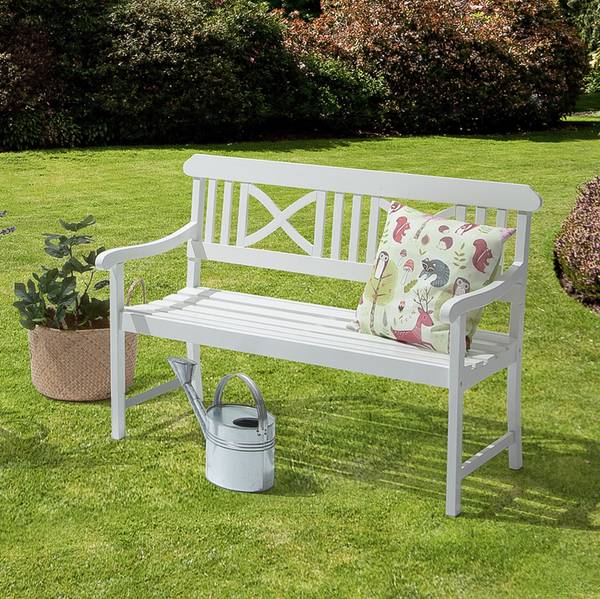 Gartenbank Eternal Akazie massiv - Weiß - Weiß - Breite: 128 cm