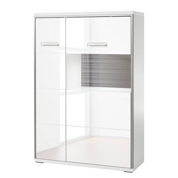 Credenza Kushiro II Bianco lucido/Grigio - Anta in vetro a destra