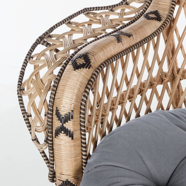 Pfauensessel Le Montant Rattan / Baumwollstoff - Beige / Schwarz