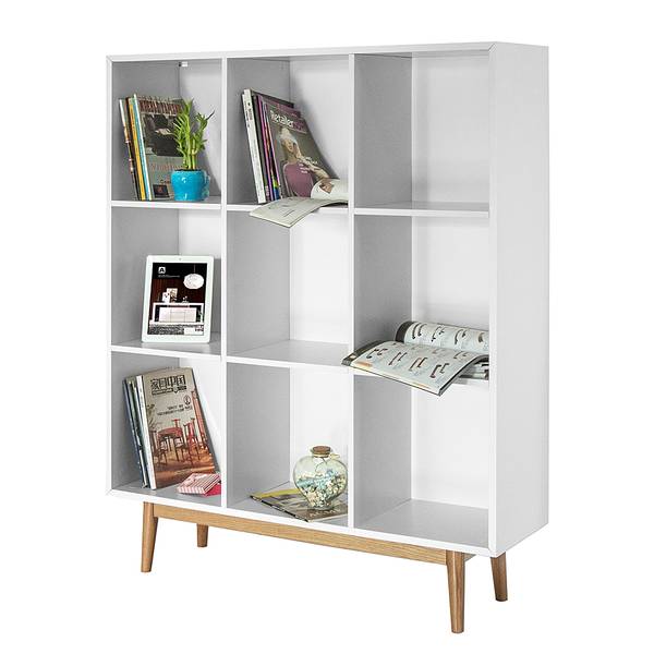 Regal Lindholm III Weiß/Eiche massiv