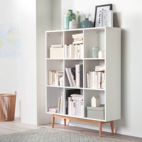 Regal Lindholm III Weiß/Eiche massiv