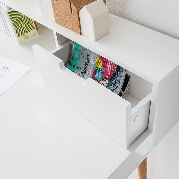 Schreibtisch LINDHOLM Eiche teilmassiv - Weiß / Eiche - Weiß