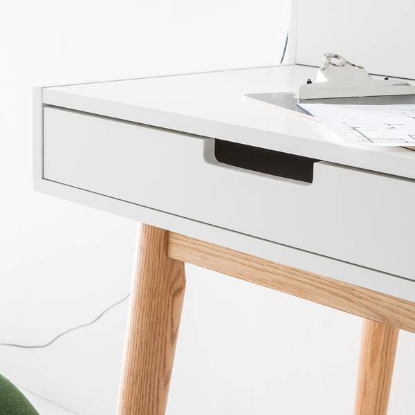 Schreibtisch LINDHOLM Eiche teilmassiv - Weiß / Eiche - Weiß