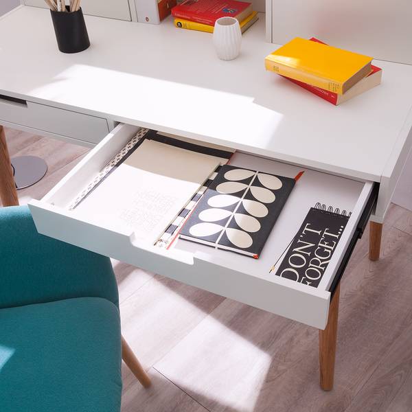 Schreibtisch LINDHOLM Eiche teilmassiv - Weiß / Eiche - Weiß