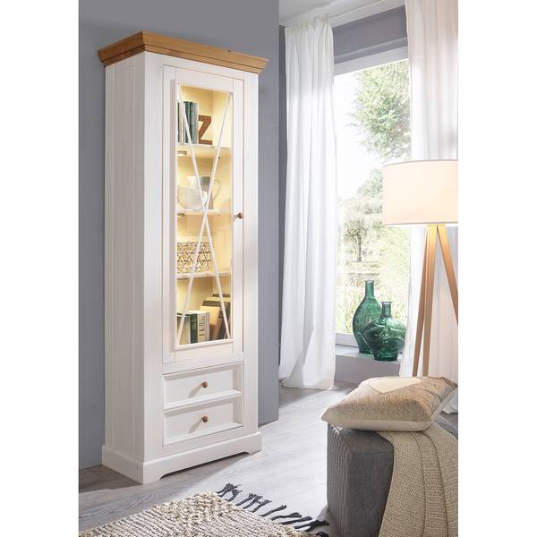 Staande vitrinekast Ummanz massief grenenhout - wit grenenhout/honingkleurig grenenhout - wit grenenhout