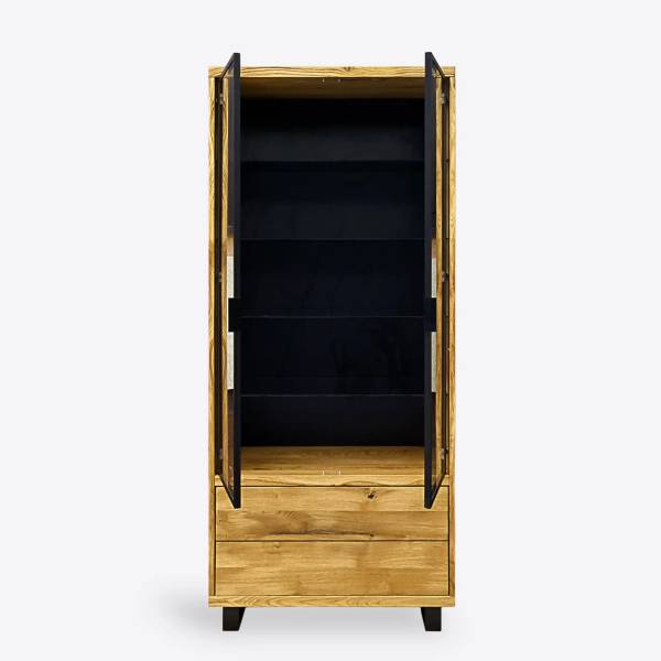 Eiche Vitrine mit Schubladen DELIO Braun - Eiche - 100 x 220 x 45 cm