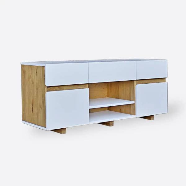 Moderner weißer TV-Schrank DORIS Braun - Eiche - 130 x 55 x 32 cm