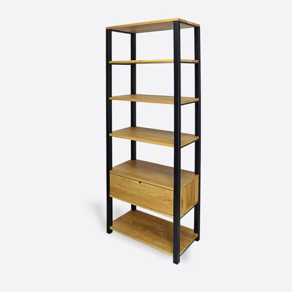 Bücherregal Massivholz mit Metall COLIN Braun - Eiche - Stahl - 75 x 190 x 40 cm