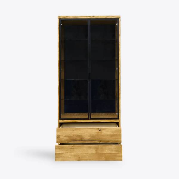 Eiche Vitrine mit Schubladen DELIO Braun - Eiche - 100 x 220 x 45 cm