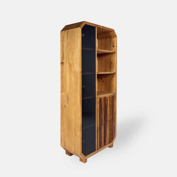 Massivholz Bücherregal Glasfront OMNIS Braun - Kiefer - 90 x 190 x 40 cm