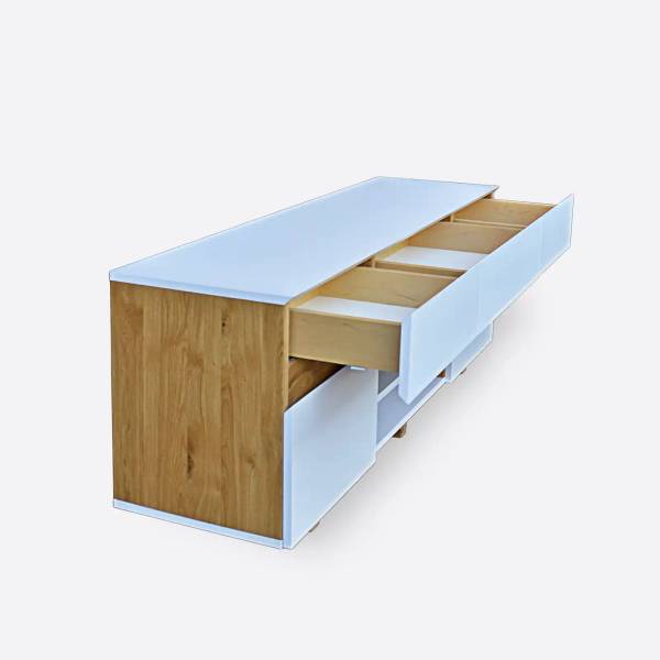 Moderner weißer TV-Schrank DORIS Braun - Eiche - 130 x 55 x 32 cm