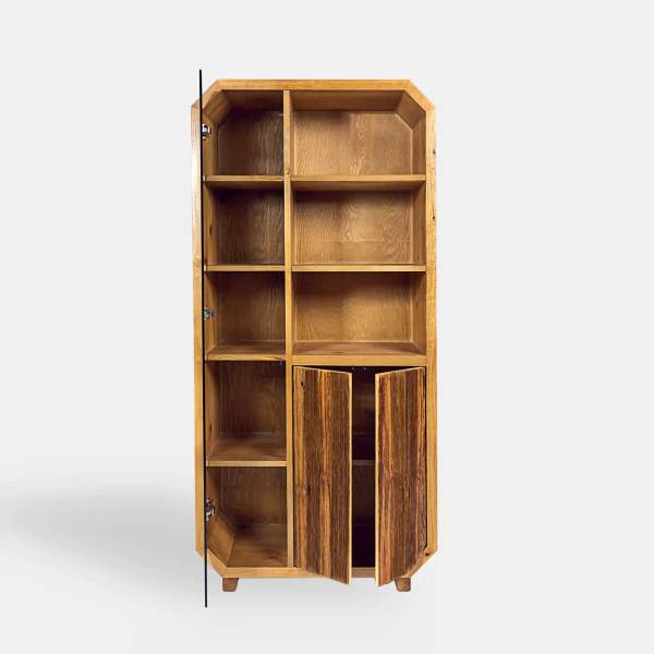 Massivholz Bücherregal Glasfront OMNIS Braun - Kiefer - 90 x 190 x 40 cm
