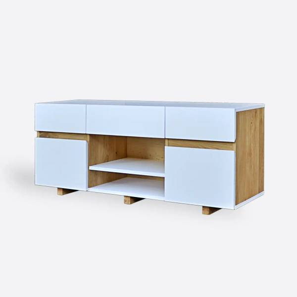 Moderner weißer TV-Schrank DORIS Braun - Eiche - 130 x 55 x 32 cm