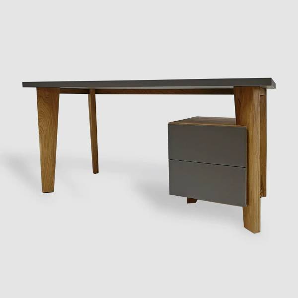 Schreibtisch mit Container GRAND Braun - Eiche - Wildeiche - 150 x 75 x 70 cm