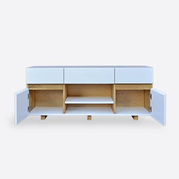 Moderner weißer TV-Schrank DORIS Braun - Eiche - 130 x 55 x 32 cm