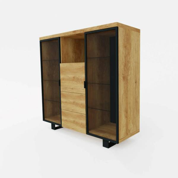 Modern Barschrank aus Massivholz DELIO Braun - Eiche - 135 x 130 x 45 cm