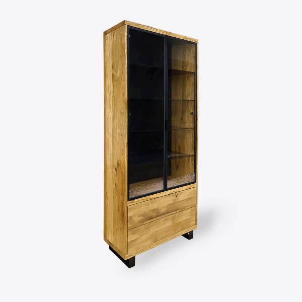 Eiche Vitrine mit Schubladen DELIO Braun - Eiche - 100 x 220 x 45 cm