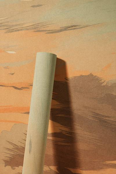 Fototapete Ocean Reverie Blau - Orange - Weiß - Fleece - Vinyl - 371 x 280 x 1 cm