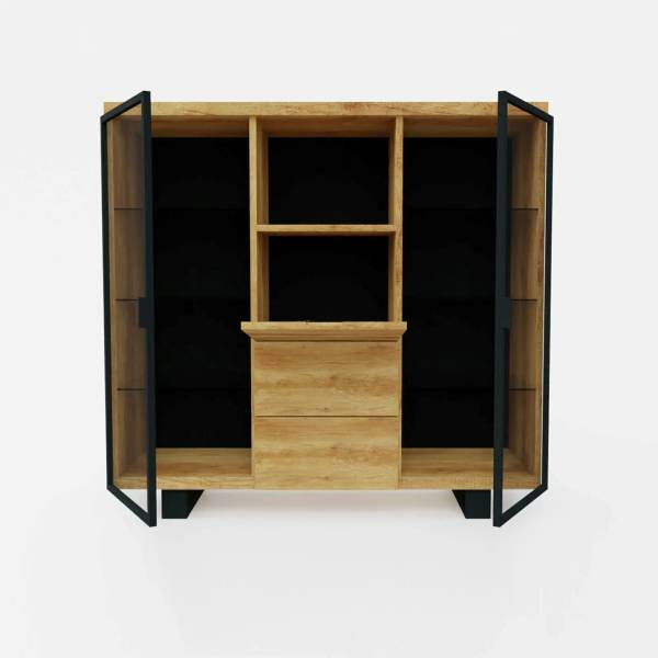 Modern Barschrank aus Massivholz DELIO Braun - Eiche - 135 x 130 x 45 cm