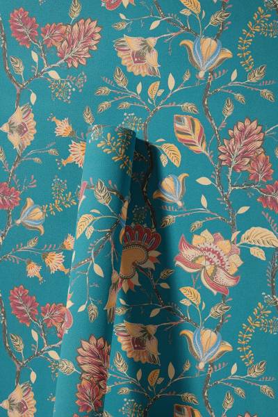 Vliestapete Folk Garden Blau - Multicolor - Rot