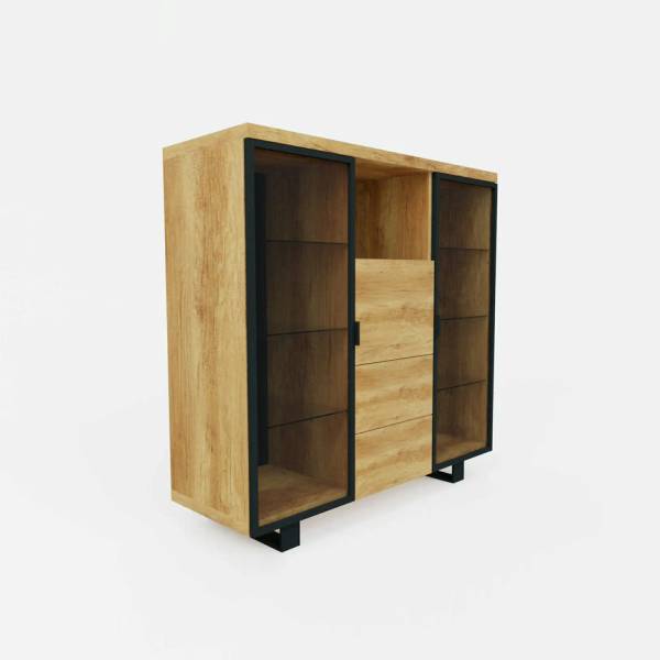 Modern Barschrank aus Massivholz DELIO Braun - Eiche - 135 x 130 x 45 cm