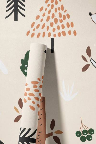 Fototapete Woodland Friends Schwarz - Braun - Weiß - Fleece - 159 x 280 x 1 cm