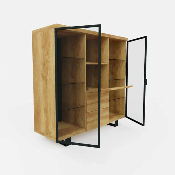 Modern Barschrank aus Massivholz DELIO Braun - Eiche - 135 x 130 x 45 cm