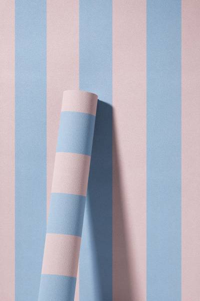 Vliestapete Soft Stripes Blau - Hellrosa