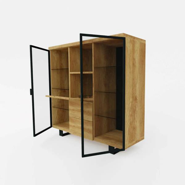 Modern Barschrank aus Massivholz DELIO Braun - Eiche - 135 x 130 x 45 cm