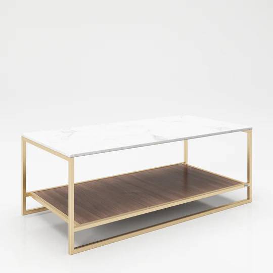 PLAYBOY Couchtisch Olivia Braun - Gold - Weiß - Holzwerkstoff - Metall - 120 x 45 x 60 cm