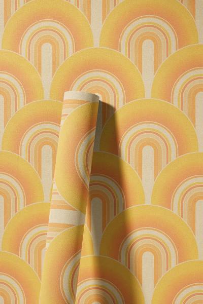 Vliestapete Retro Arches Orange - Weiß - Gelb - Fleece - Vinyl - 53 x 1005 x 1 cm