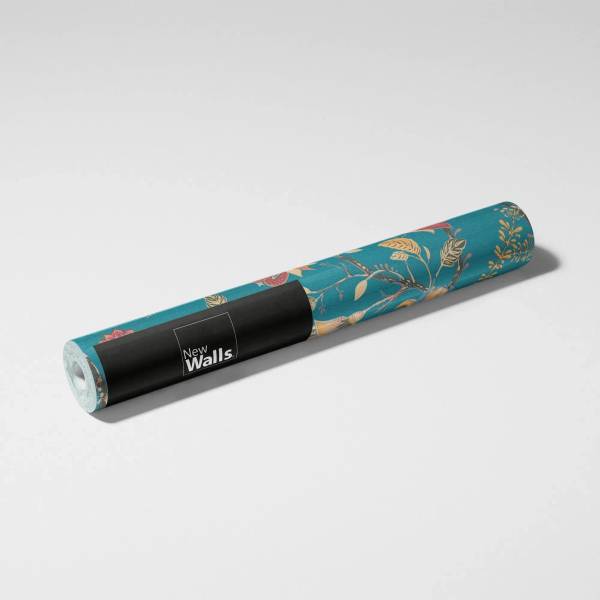 Vliestapete Folk Garden Blau - Multicolor - Rot