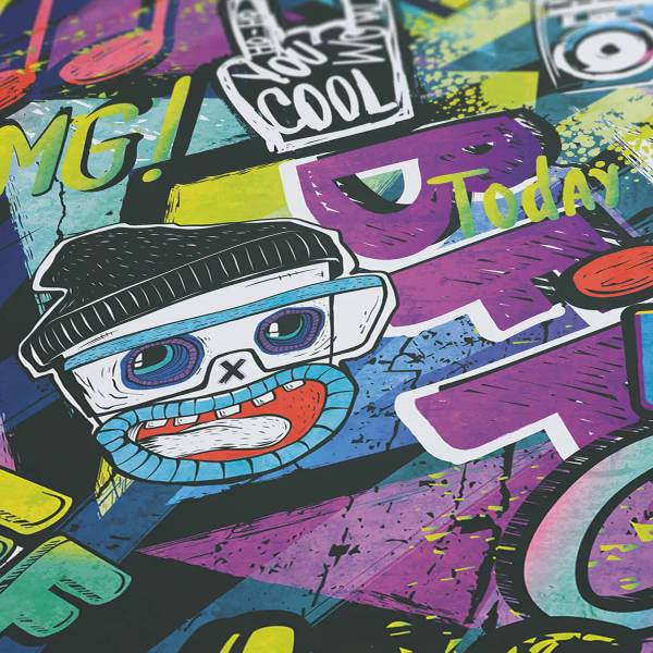 Vliestapete 4661 Graffiti Kinder Design Schwarz - Fleece - 53 x 1005 x 1 cm