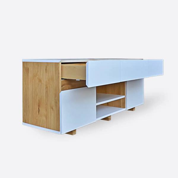 Moderner weißer TV-Schrank DORIS Braun - Eiche - 130 x 55 x 32 cm