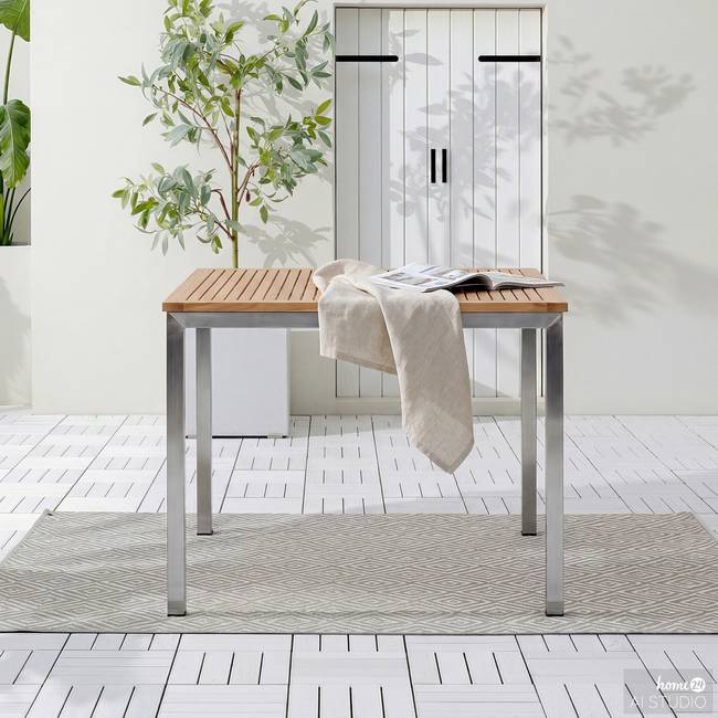 Gartentisch Tischplatte: Massivholz Teak, naturbelassen Tischgestell: Edelstahl, gebürstet 90cm Braun/Silber/Braun/Silber